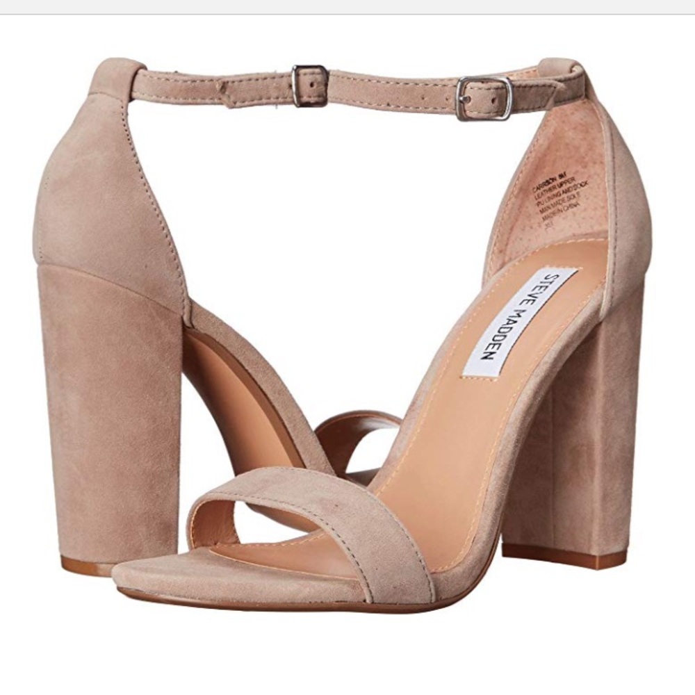 Steve Madden Carrson Tan Suede Blush strappy heels